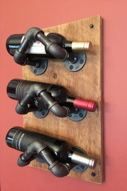 industrial steel pipe wall mounted wine drinks bottle holder