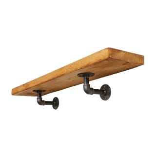 Scaffold Board Shelves with Raw Steel Elbow Brackets