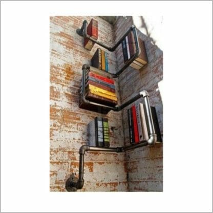 industrial steel pipe wall mounted corner bookcase