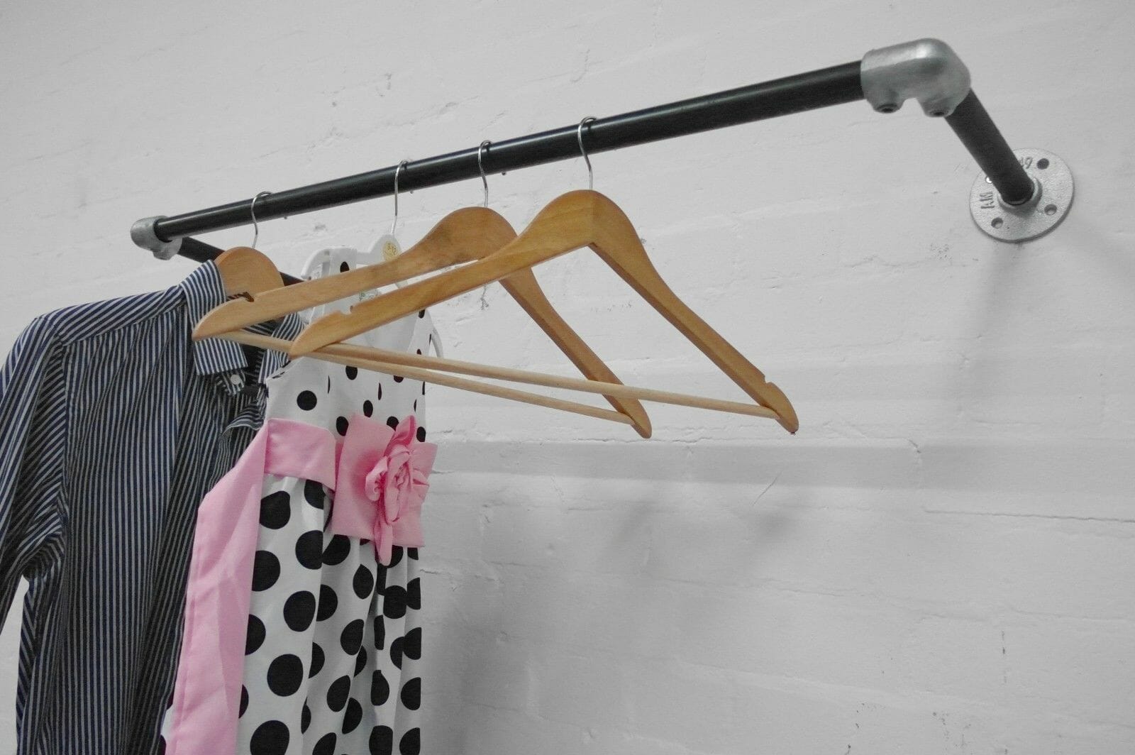 Industrial SIlver Clothes Rail Made From Steel Pipe & Key Clamp Fittings!! 