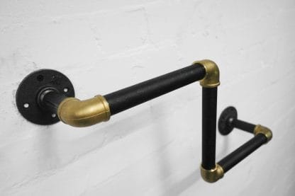 industrial steel pipe black and brass wall mounted tiered bookcase