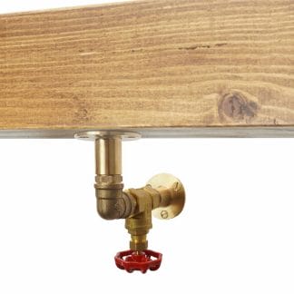 Brass elbow shelf brackets with valve close up pipedreamfurniture