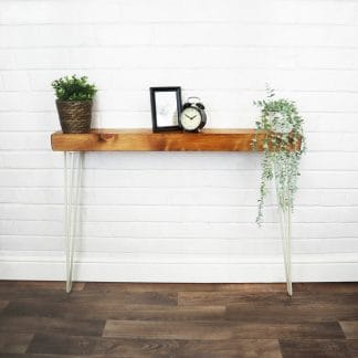 14CM X 7CM Slimline Chunky Reclaimed Timber Console Table with White Hair Pin Legs 1