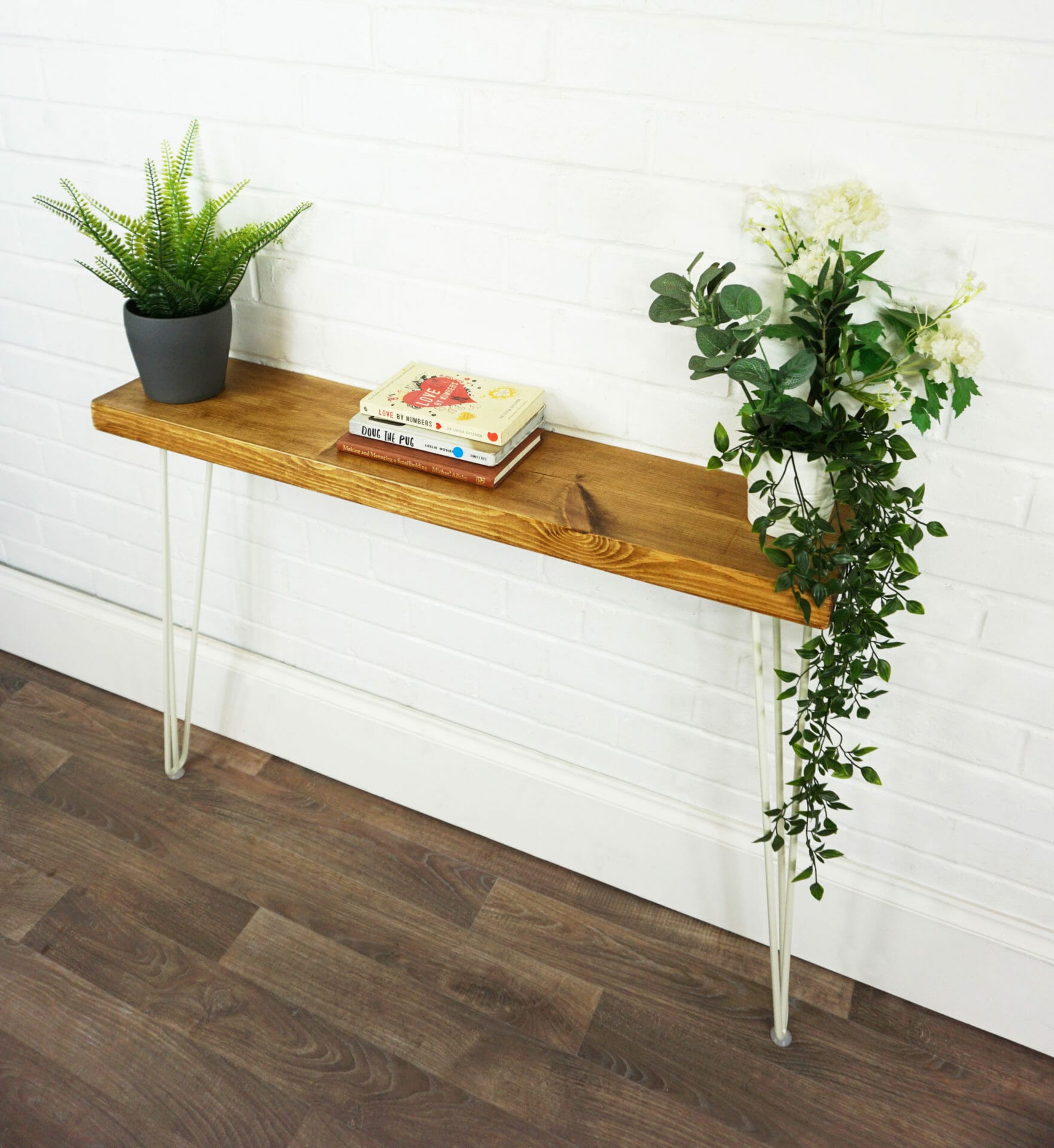 white console table hairpin legs