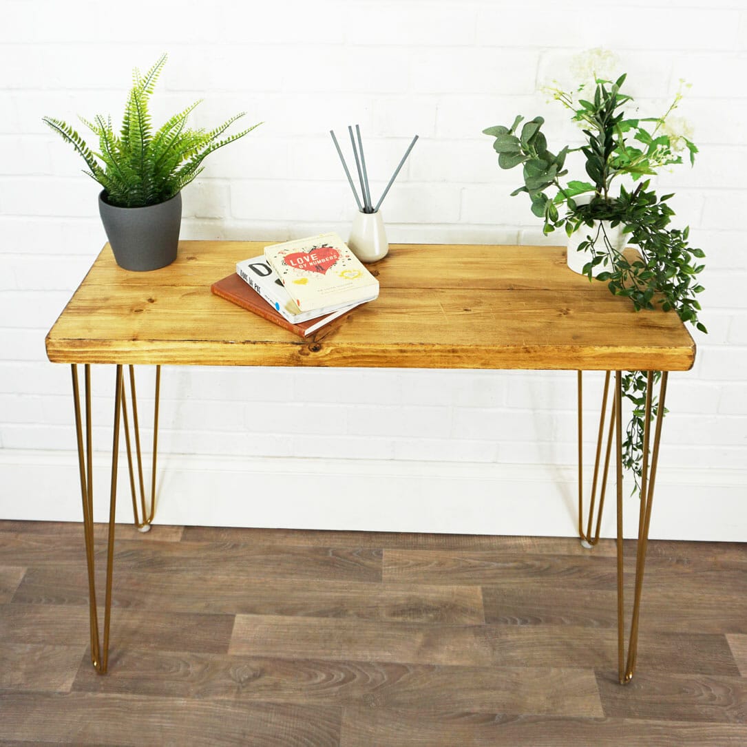 44CM X 4.4CM Chunky Reclaimed Timber Table with Brass Hairpin Legs |  Industrial Style - Pipe Dream Furniture