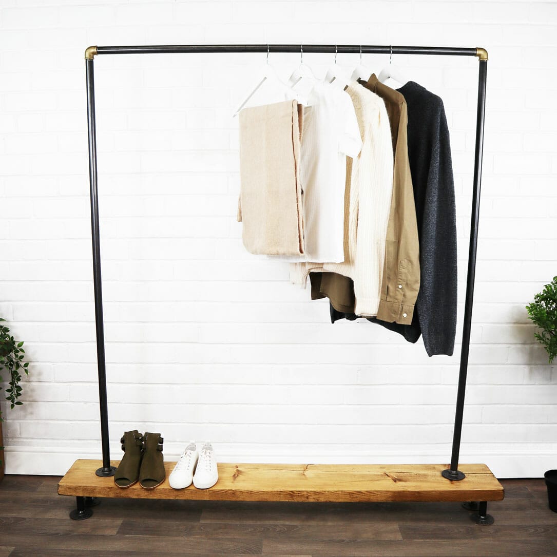 Free Standing Clothing Rail on Wooden Base | Industrial Raw Steel And ...