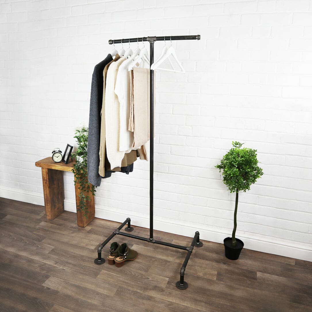 Free Standing Tee Clothing Rail | Industrial Raw Steel Pipe Style ...