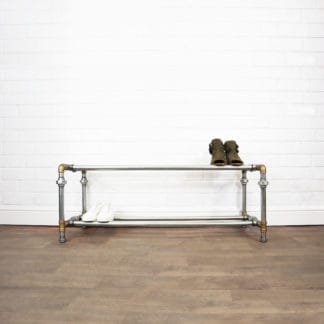 Industrial Silver and Brass Shoe Rack
