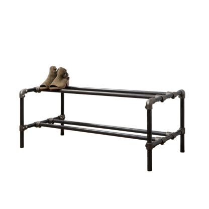 Two-Tiered-Shoe-Rack-Industrial-Raw-Steel-Key-Clamp-Pipe-Style