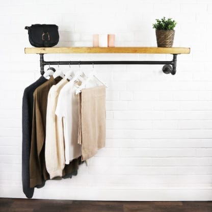 Wall Mounted Clothes Rail With Floating Shelf | Industrial Raw Steel ...