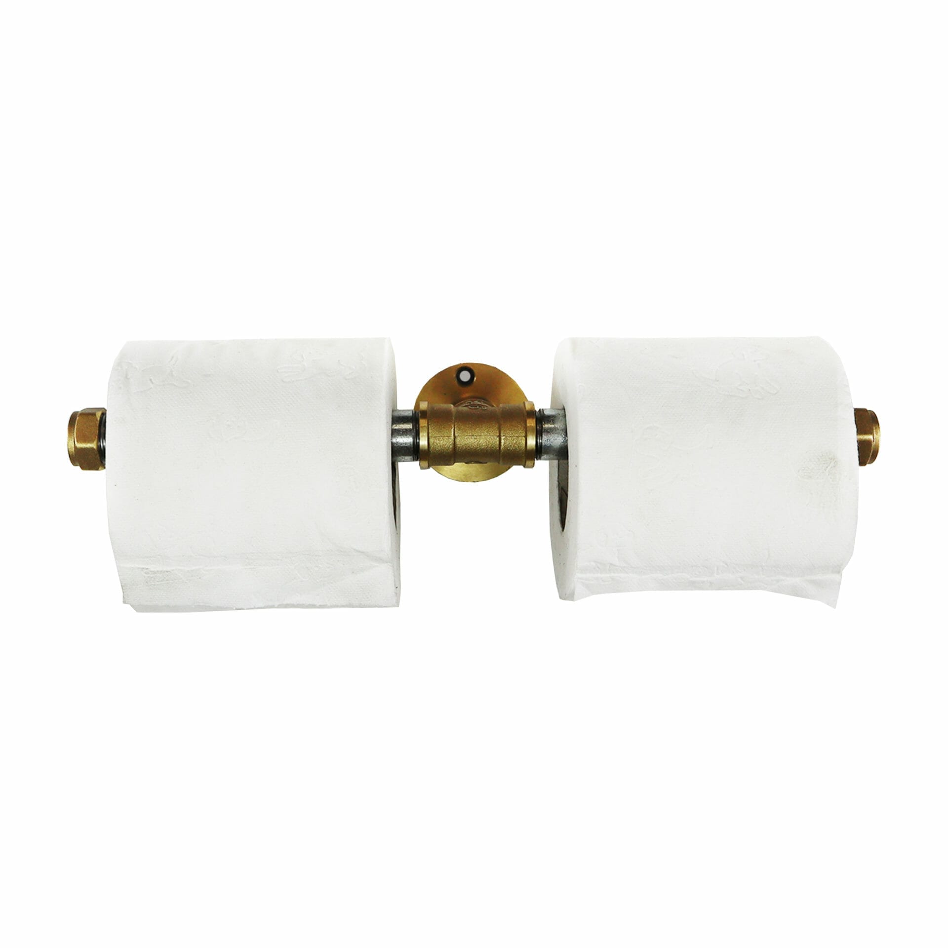 Double Toilet Roll Holder with Brass Flange Industrial Silver Steel