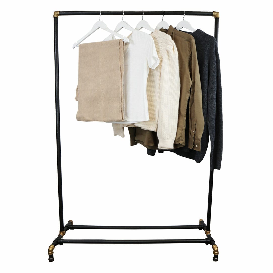 Freestanding Clothing Rail Industrial Raw Steel and Brass Pipe Style Pipe Dream Furniture