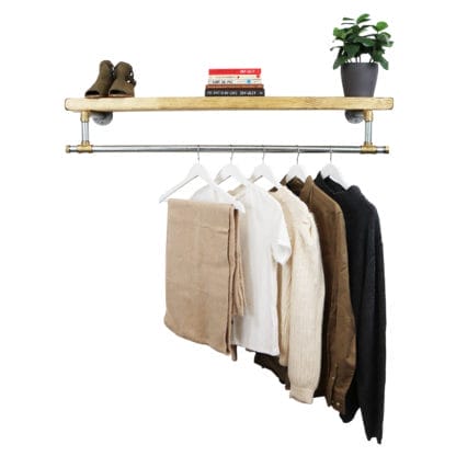 clothes rail with wooden shelf