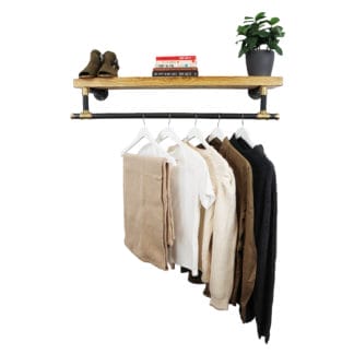 clothes rail with wooden shelf