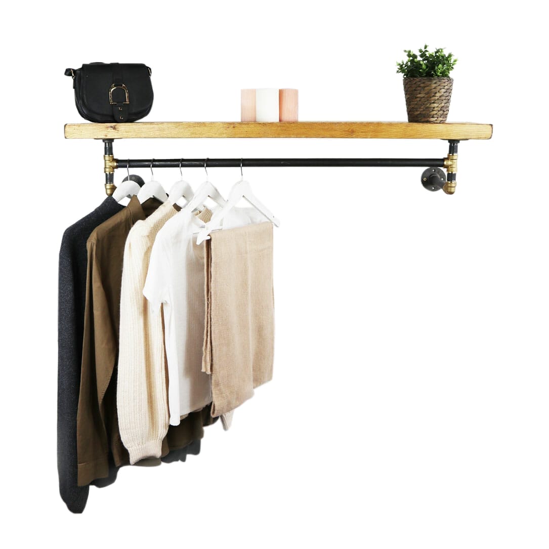 Wall mounted shelf with hanging deals rail