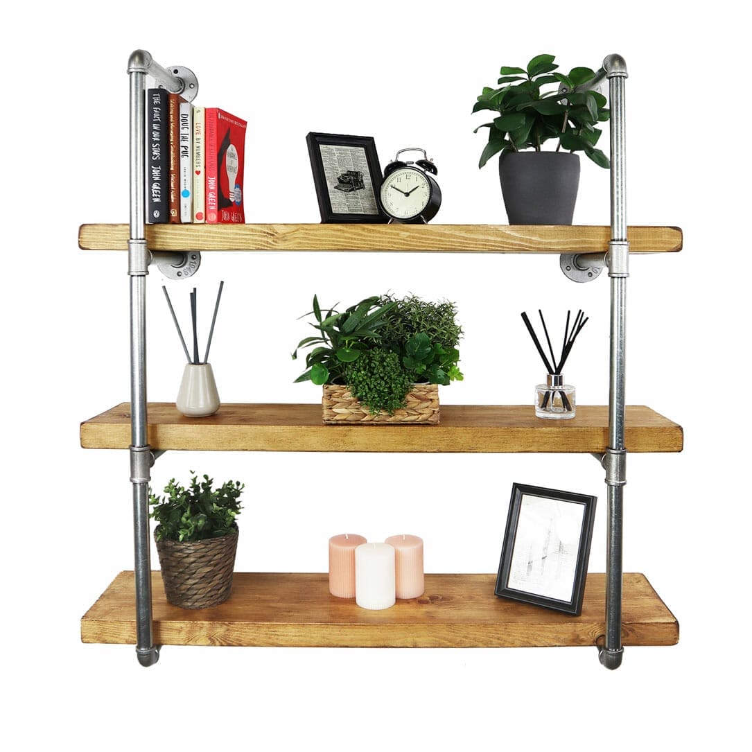 Wall mounted outlet timber shelves