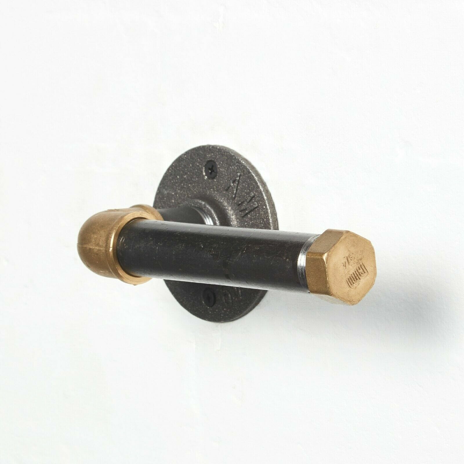 Wall Mounted Elbow Toilet Roll Holder Industrial Raw and Brass Steel