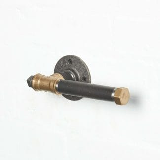black steel and brass toilet roll holder industrial pipe