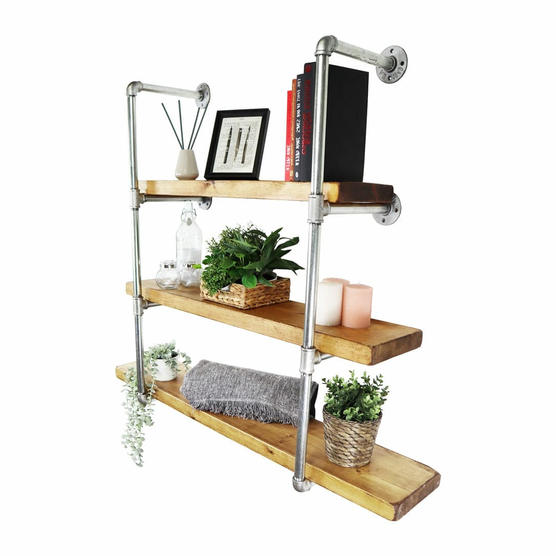 Distressed industrial deals wood wall shelf