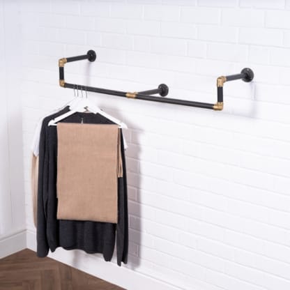 Wall-Mounted-Drop Down-Clothes-Rail-Industrial-Raw-Steel-and-Brass-Pipe-Style-2