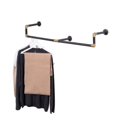 Wall-Mounted-Drop Down-Clothes-Rail-Industrial-Raw-Steel-and-Brass-Pipe-Style-3