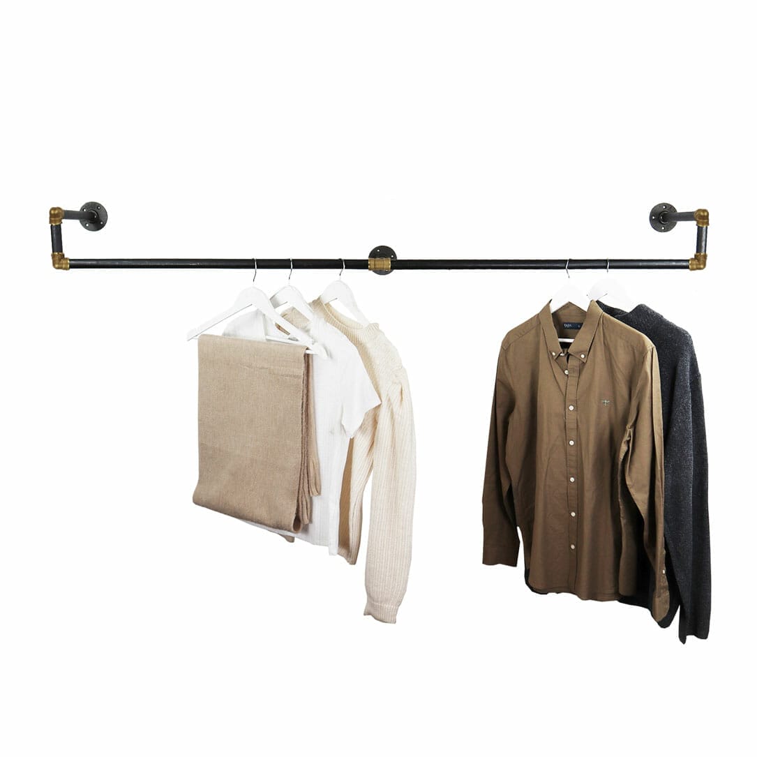 Wall Mounted Drop Down Clothes Rail | Industrial Raw Steel and Brass ...