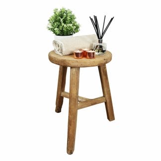 elm wood handmade stool medium oak finish rustic furniture