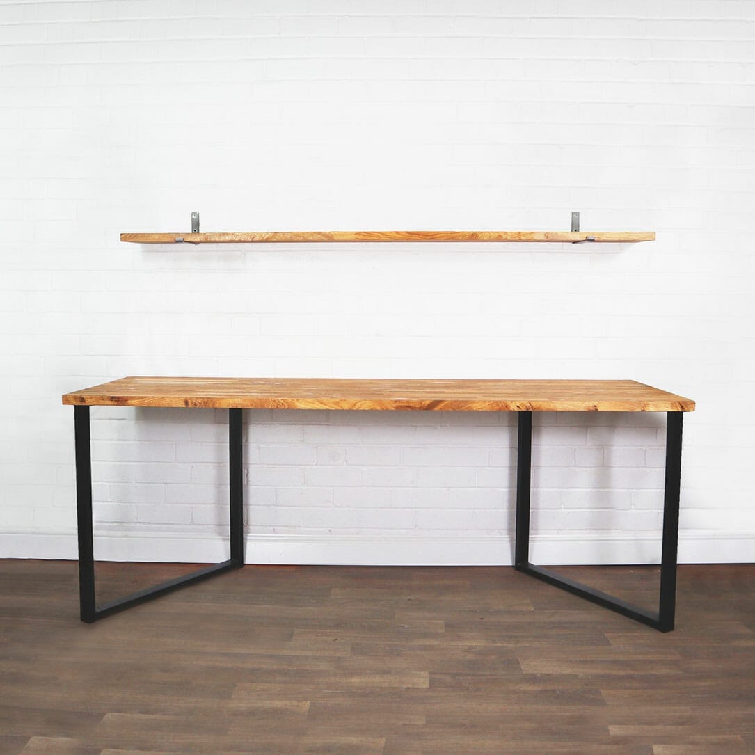 oak desk with metal legs