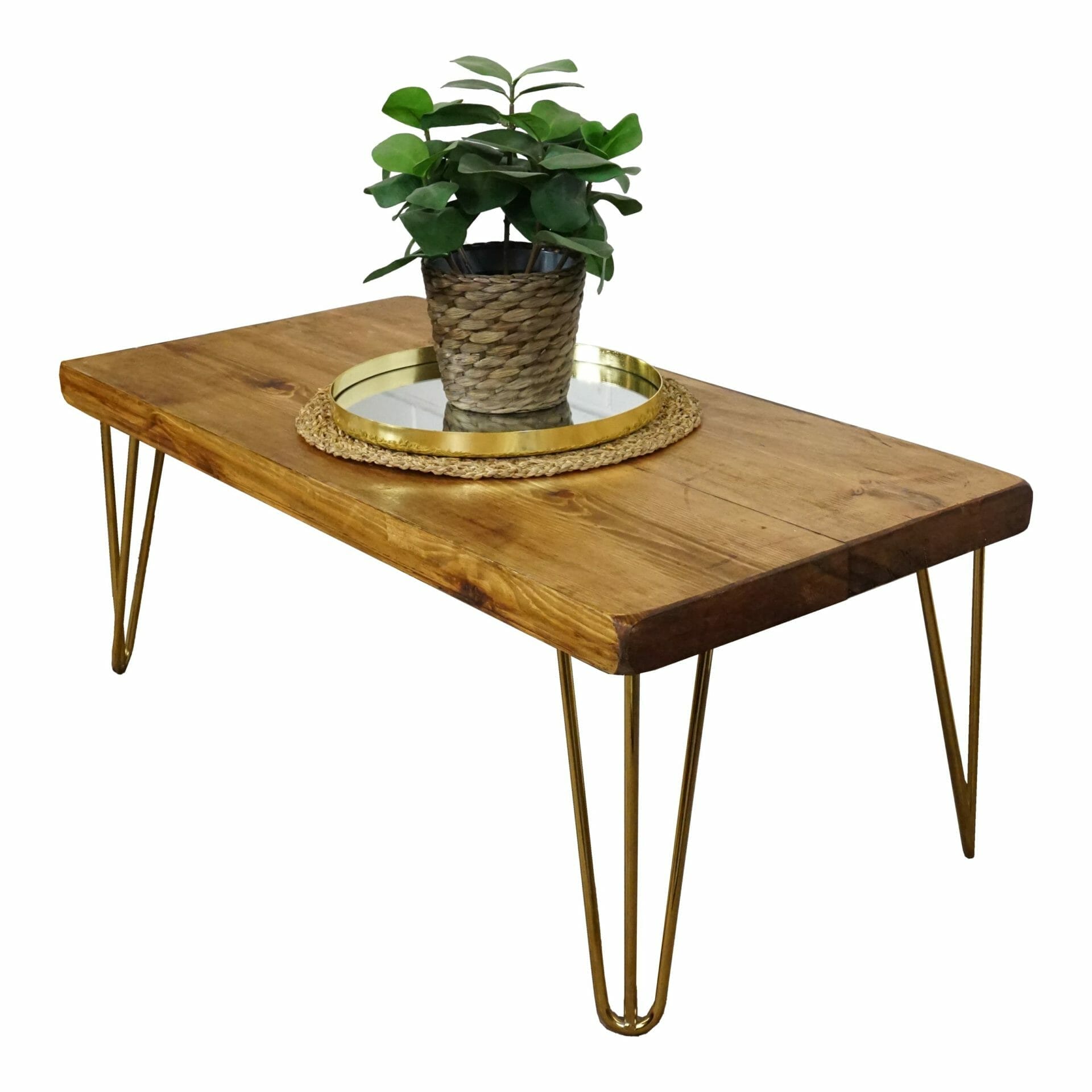 wood coffee table with brass legs