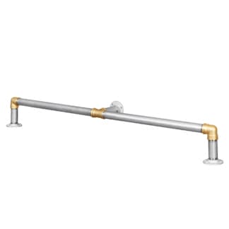 Bar/Kitchen-Foot-Rail-Industrial-Silver-Steel-&-Brass-Pipe-Style