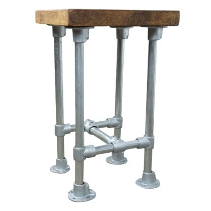 industrial silver steel keyclamp stool industrial pipe with reclaimed wood seat