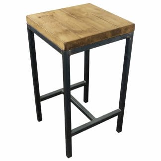 black steel industrial pipe table with reclaimed wooden shelves