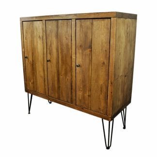 solid reclaimed wood furniture cabinet with steel hairpin legs