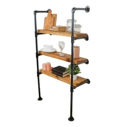Floor-Mounted-Shelving-Unit-without-Wood-Industrial-Key-Clamp-Powder-Coated-Pipe-Style