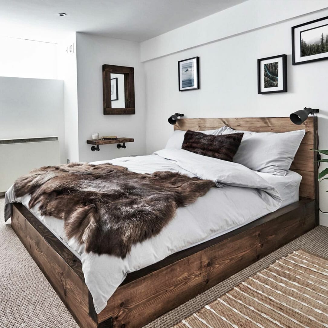 Bed with store solid wood base