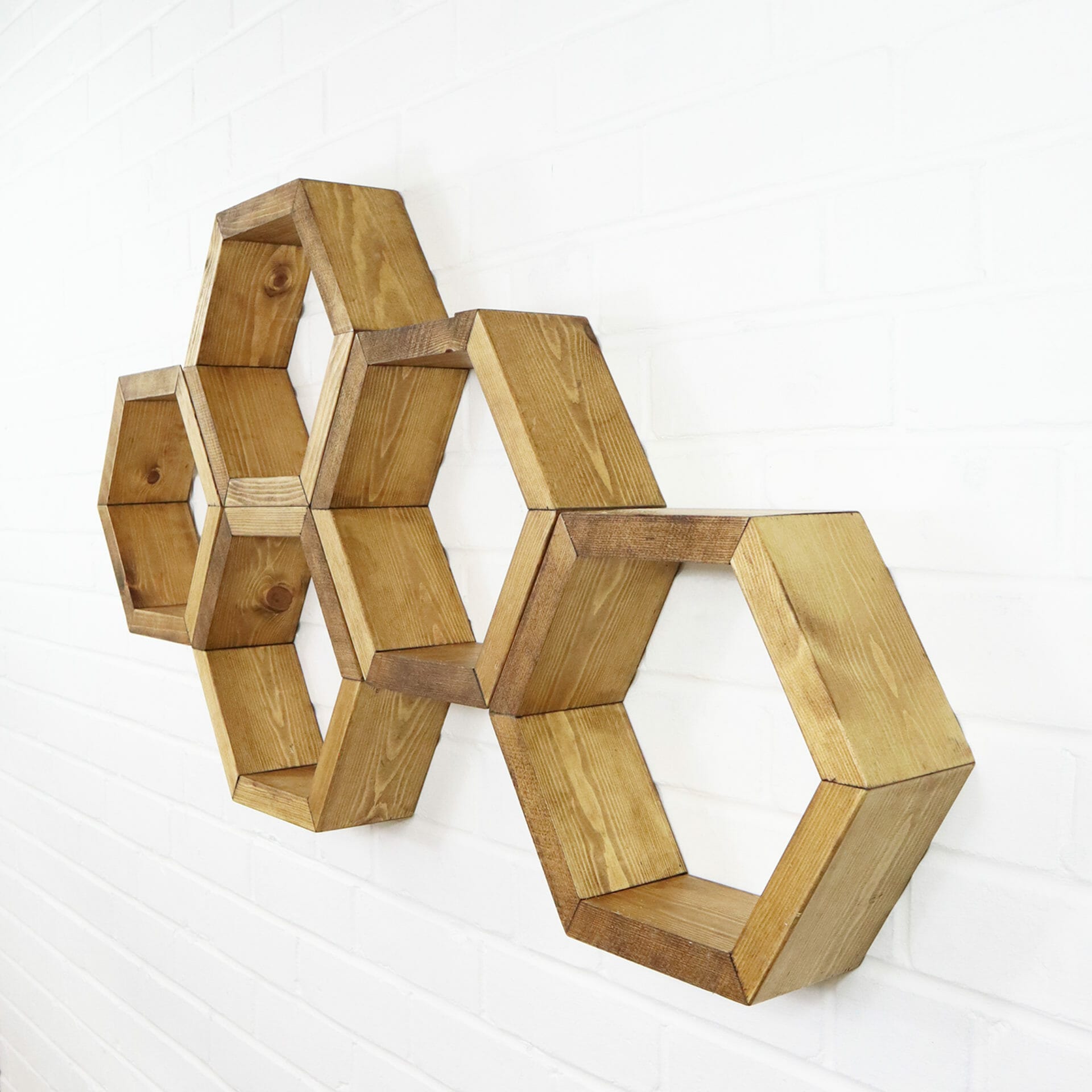 Hexagon wall store shelves wood