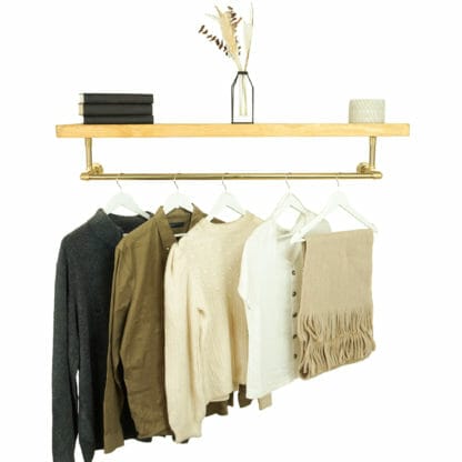 Solid-brass-pipe-tee-style-clothing-rail-with-reclaimed-wooden-shelf-5