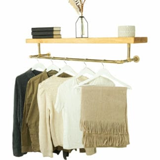 Solid-brass-pipe-tee-style-clothing-rail-with-reclaimed-wooden-shelf-1