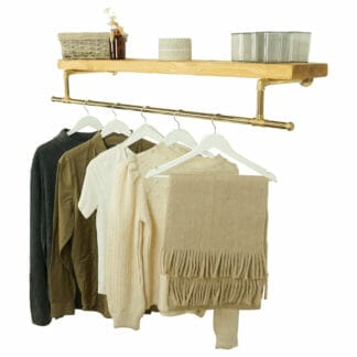 Solid-brass-pipe-tee-style-clothing-rail-with-reclaimed-wooden-shelf