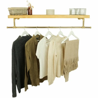 Solid-brass-pipe-tee-style-clothing-rail-with-reclaimed-wooden-shelf-5