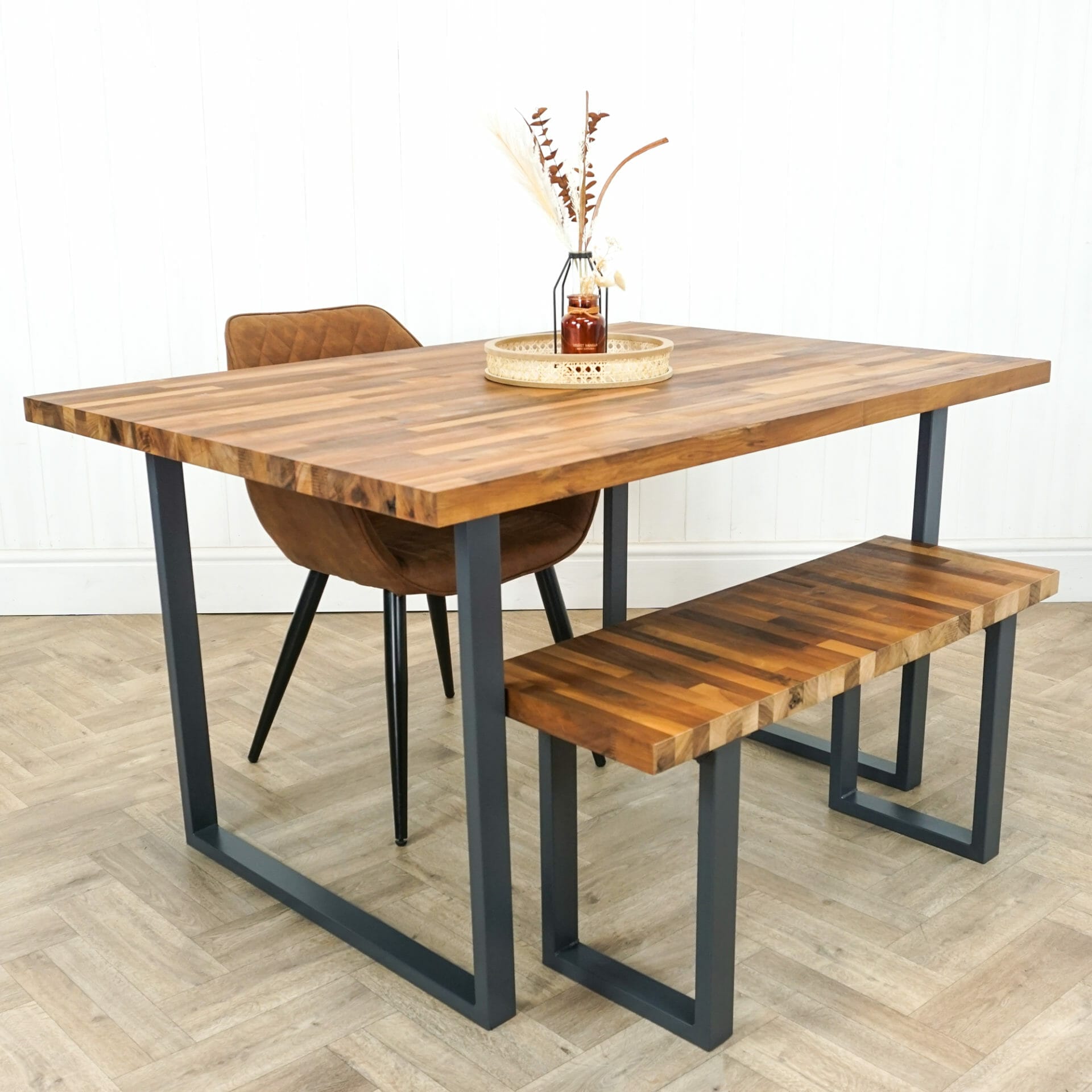 Square table with bench deals and chairs