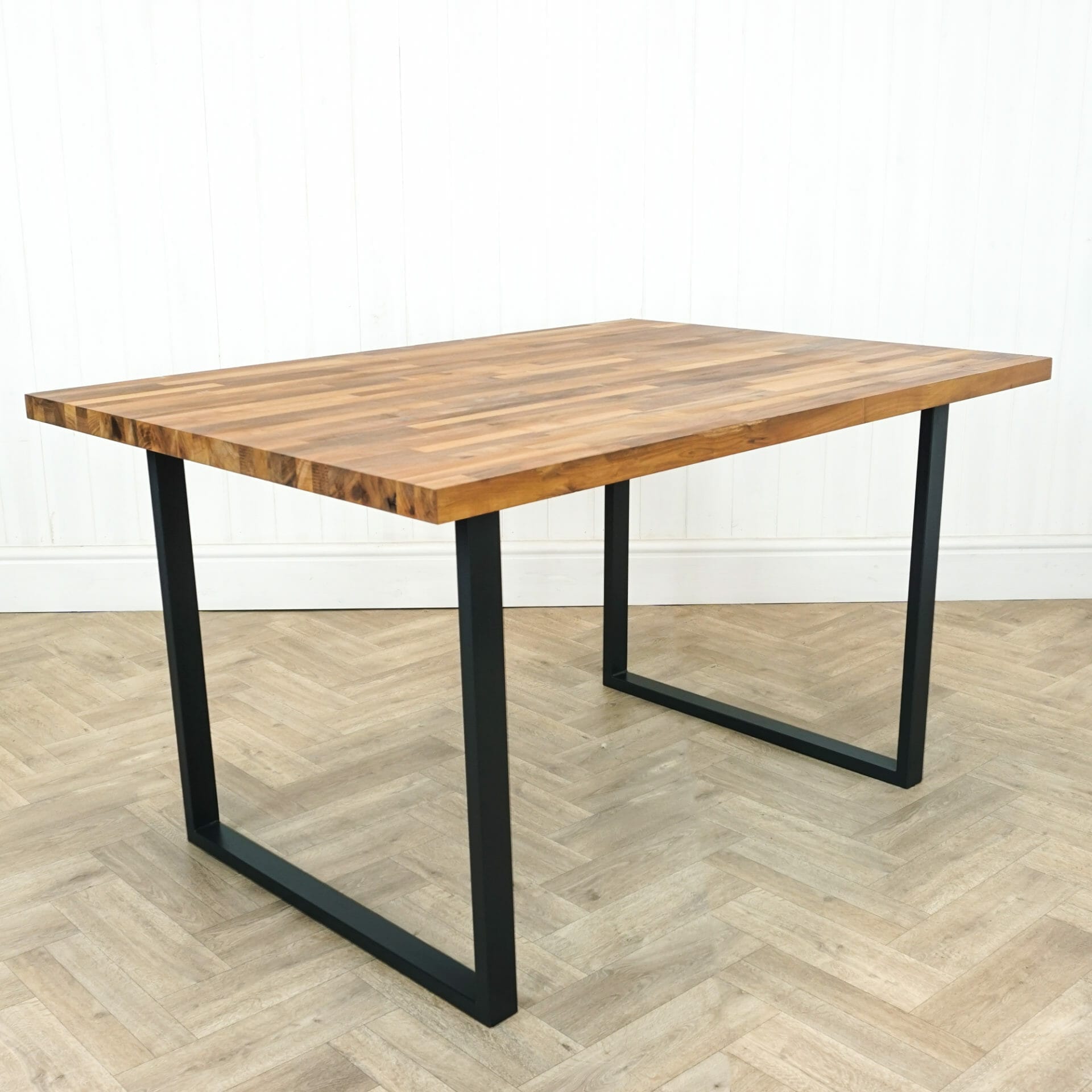 Wood table top with metal deals legs