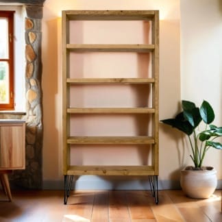 Reclaimed-Bookcase-On-Hairpin-Legs