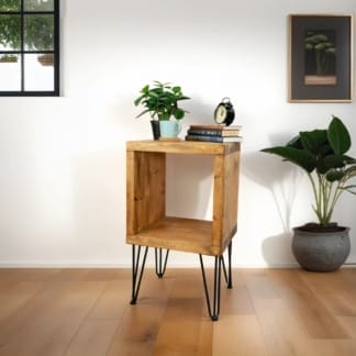 Reclaimed-Timber-Cube-Table-with-Hairpin-Legs