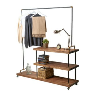 Raw-Steel-And-Brass-Clothes-Rail-with-Reclaimed-Timber-Shelving-9