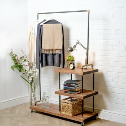 Raw-Steel-And-Brass-Clothes-Rail-with-Reclaimed-Timber-Shelving-8