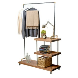 Raw-Steel-And-Brass-Clothes-Rail-with-Reclaimed-Timber-Shelving-7