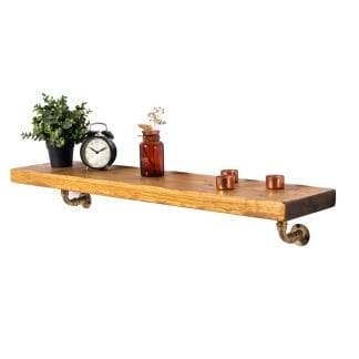 Reclaimed-Scaffold-Board-Shelves-with-Brass-Pipe-Long-Bend-Brackets