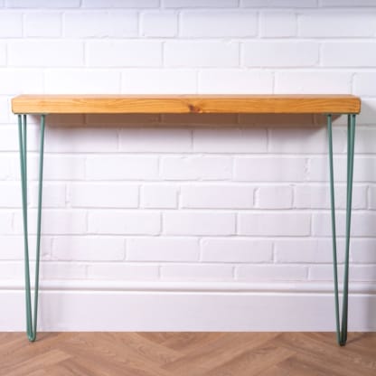Reclaimed-Timber-Console-Table-with-Pastel-Green-Hairpin-Legs-5