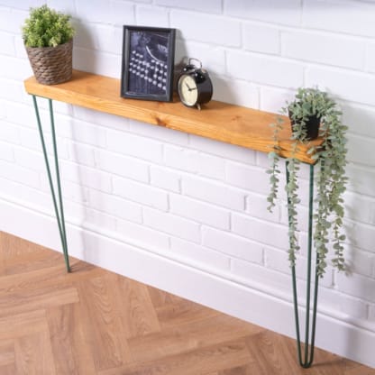 Reclaimed-Timber-Console-Table-with-Pastel-Green-Hairpin-Legs-2